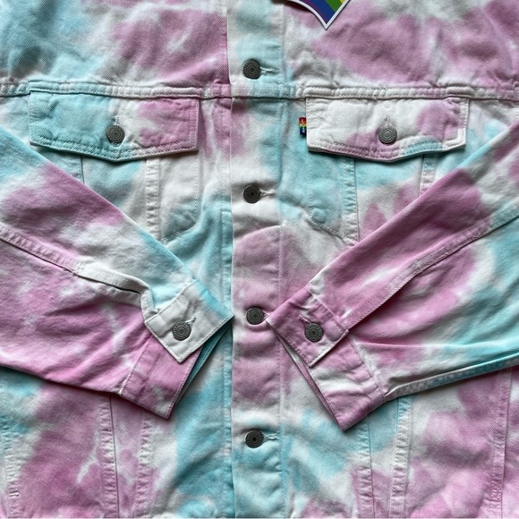PRIDE OVERSIZED TRUCKER JEAN DENIM JACKET MENS SIZE TIE DYE METAL BUTTONS PINK - Picture 8 of 8